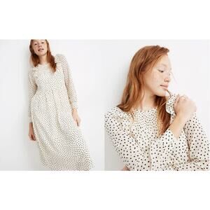 Madewell Smocked Ruffle-Shoulder Midi Dress in Inkbrush Dots Size Medium